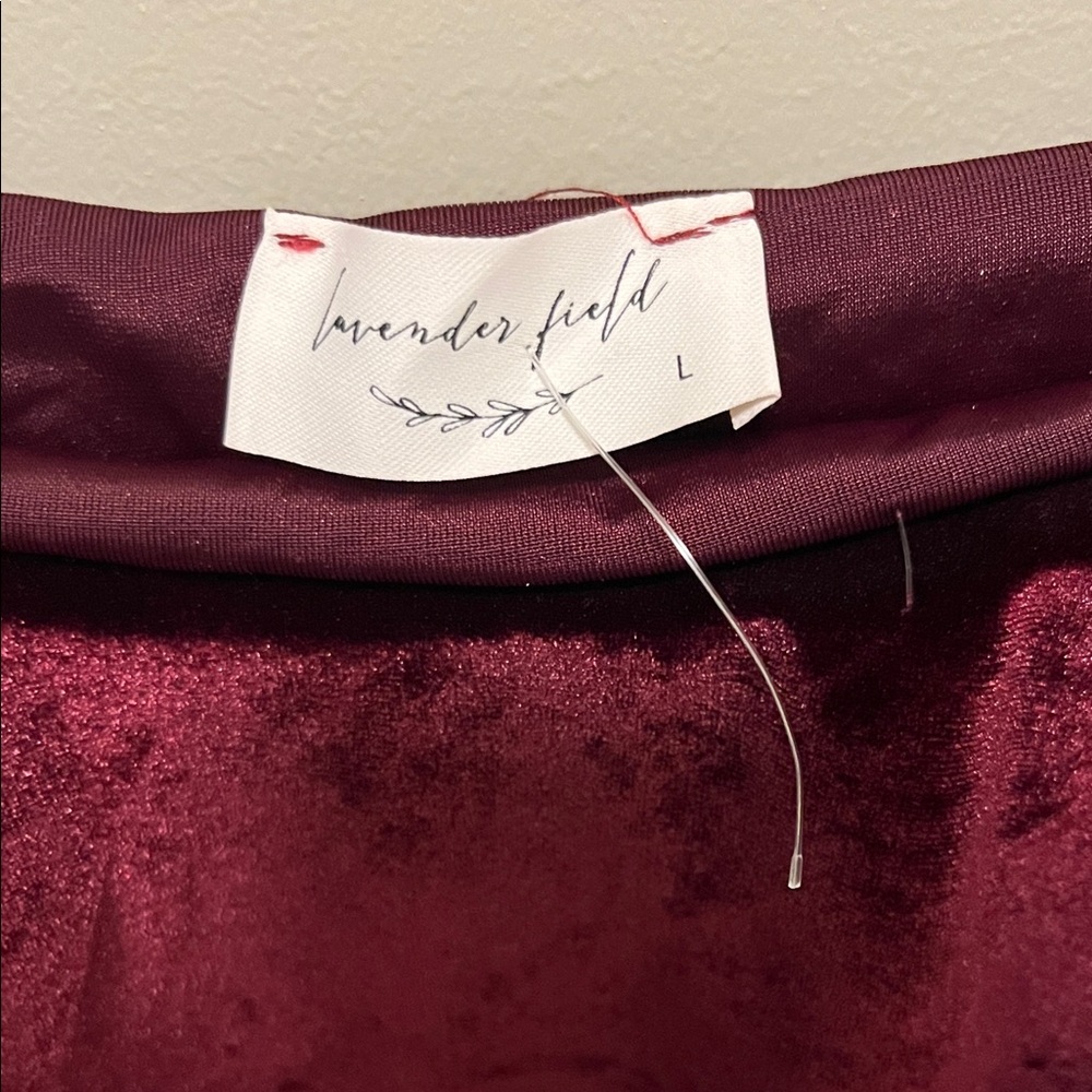 NWOT Lavender Field Burgundy Velvet Off-Shoulder Bodysuit - Picture 2 of 3
